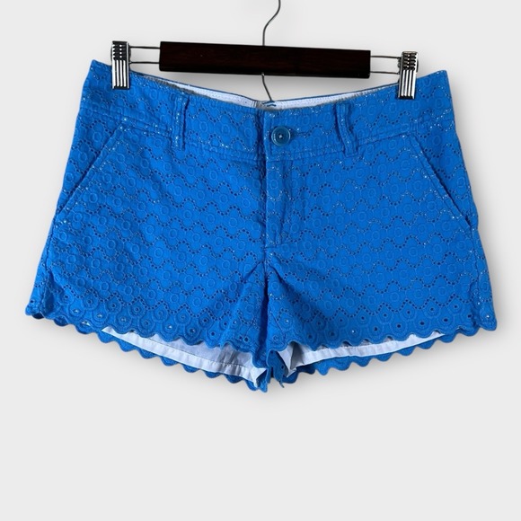 Lilly Pulitzer The Walsh Scalloped Hem Shorts Women's Blue‎ Lace Size 4 Beach - Picture 1 of 7